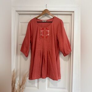 Abito Collection 100% Linen Blouse, Terracotta Color, Size 38